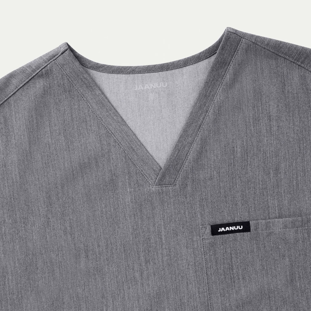 Jaanuu Scrubs Men's Holmes Everyday 1-Pocket Scrub Top Heather Gray | scrub-supply.com