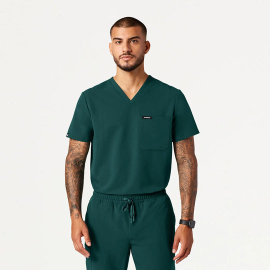 Jaanuu Scrubs Men's Holmes 1-Pocket Scrub Top Midnight Green | scrub-supply.com