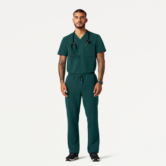 Jaanuu Scrubs Men's Holmes 1-Pocket Scrub Top Midnight Green | scrub-supply.com