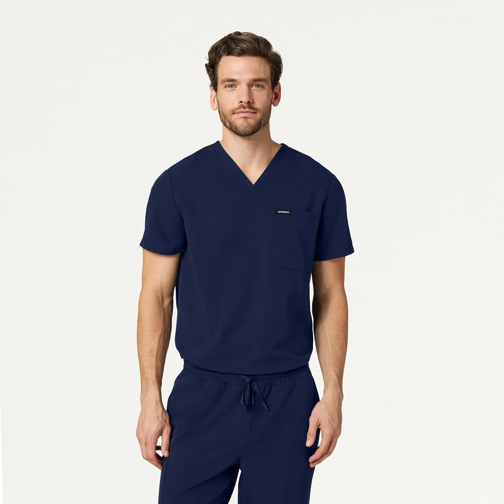 Jaanuu Scrubs Men's Holmes Everyday 1-Pocket Scrub Top Midnight Navy | scrub-supply.com