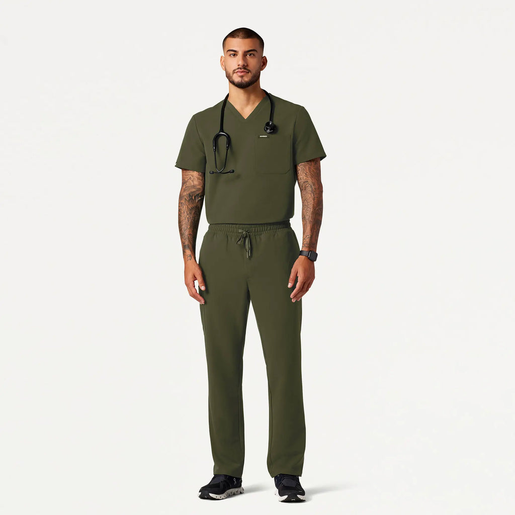 Jaanuu Scrubs Men's Holmes Everyday 1-Pocket Scrub Top Olive | scrub-supply.com