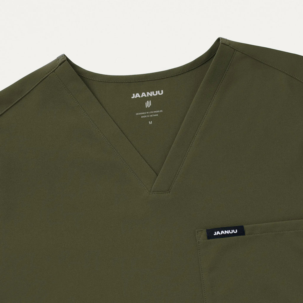 Jaanuu Scrubs Men's Holmes Everyday 1-Pocket Scrub Top Olive | scrub-supply.com