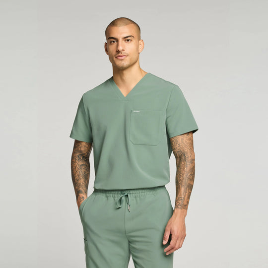 Jaanuu Scrubs Men's Holmes 1-Pocket Scrub Top Sage | scrub-supply.com