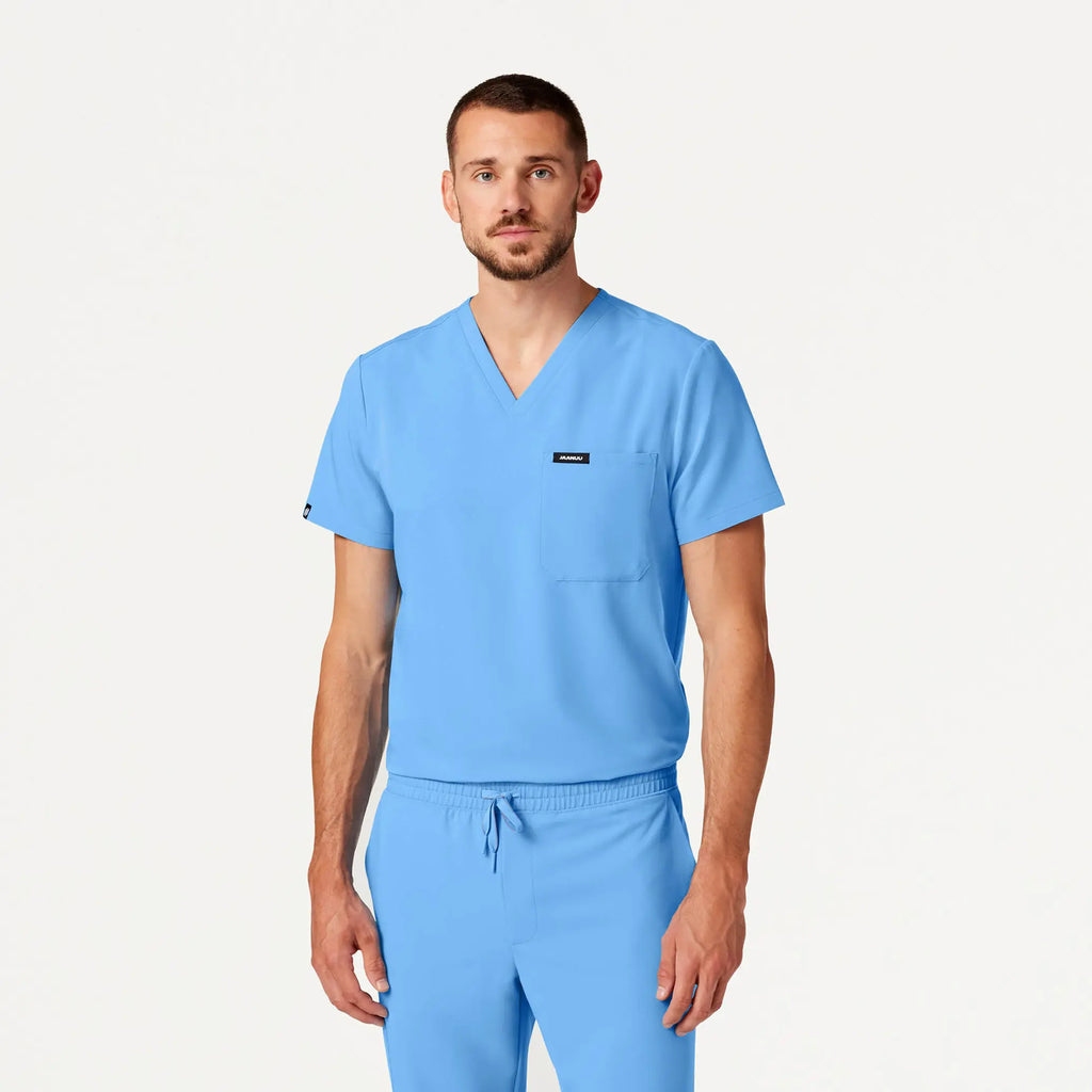 Jaanuu Scrubs Men's Holmes Everyday 1-Pocket Scrub Top Sky Blue | scrub-supply.com