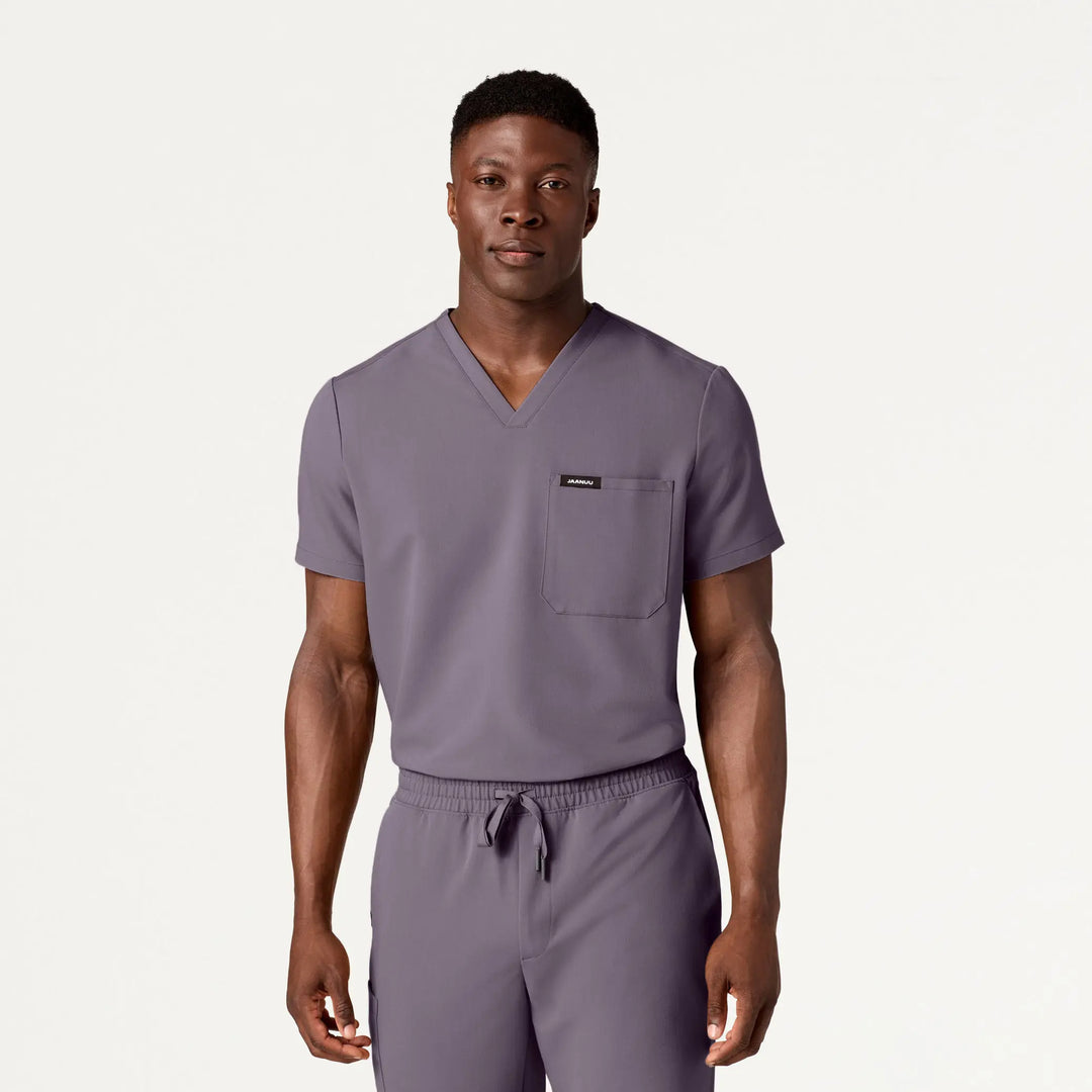 Jaanuu Scrubs Men's Holmes 1-Pocket Scrub Top Titanium | scrub-supply.com