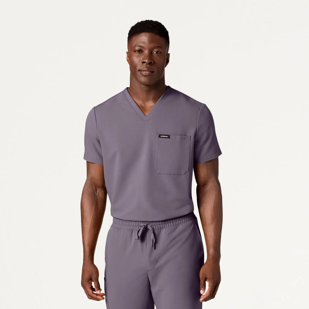 Jaanuu Scrubs Men's Holmes Everyday 1-Pocket Scrub Top Titanium | scrub-supply.com