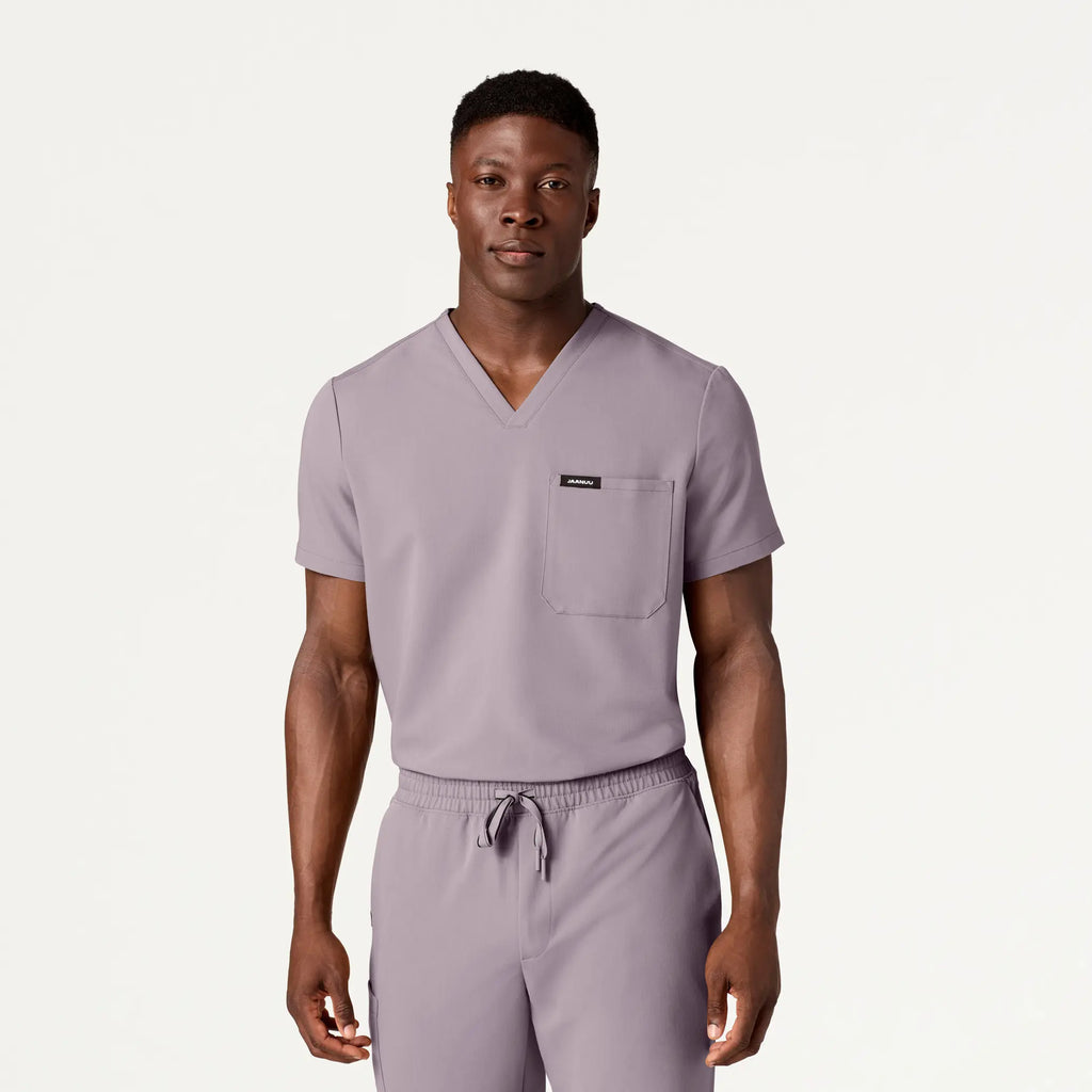 Jaanuu Scrubs Men's Holmes Everyday 1-Pocket Scrub Top Chrome | scrub-supply.com