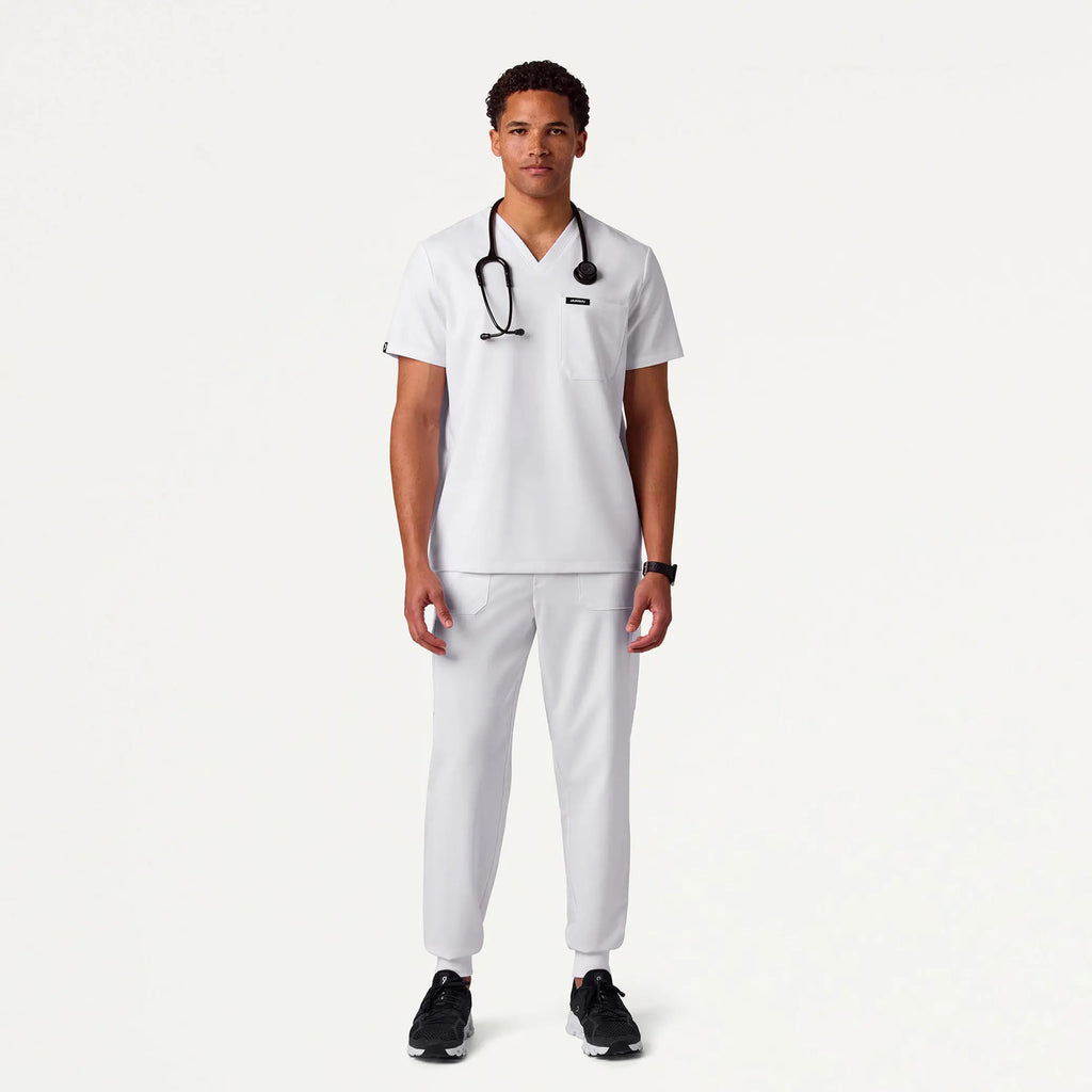 Jaanuu Scrubs Men's Holmes Everyday 1-Pocket Scrub Top White | scrub-supply.com