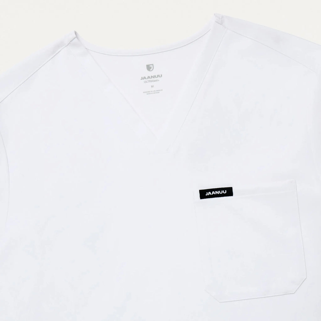 Jaanuu Scrubs Men's Holmes Everyday 1-Pocket Scrub Top White | scrub-supply.com