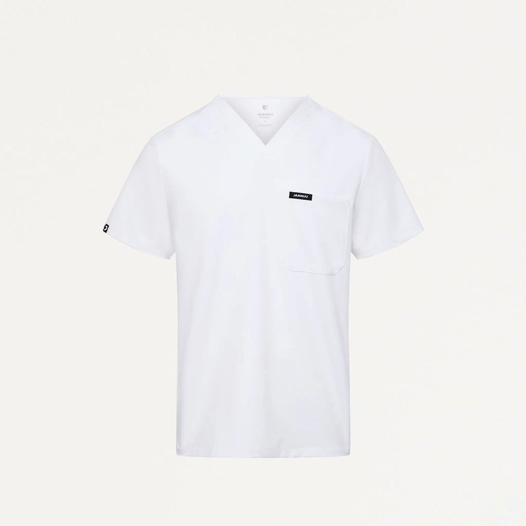 Jaanuu Scrubs Men's Holmes Everyday 1-Pocket Scrub Top White | scrub-supply.com