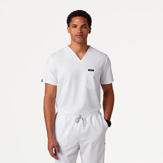 Jaanuu Scrubs Men's Holmes Everyday 1-Pocket Scrub Top White | scrub-supply.com
