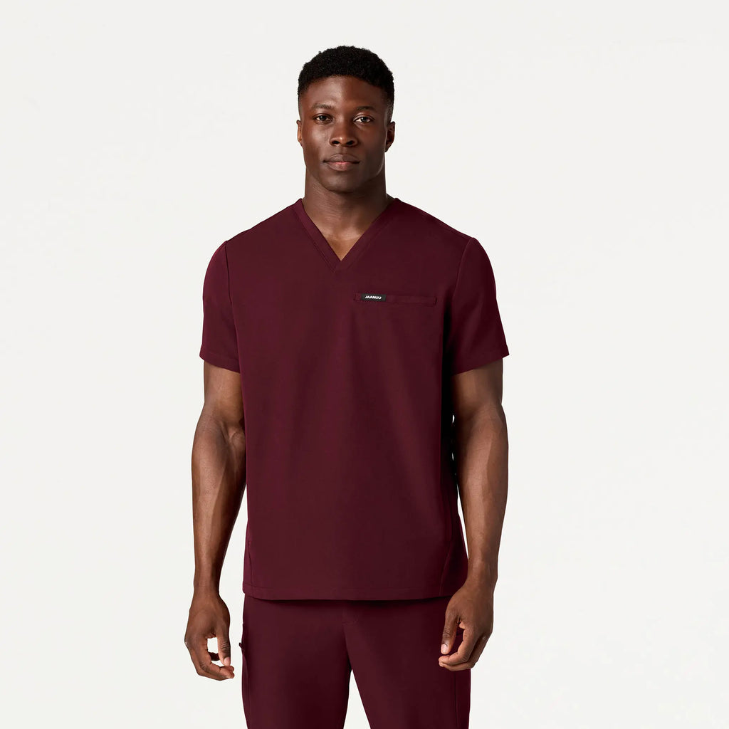 Jaanuu Scrubs Men's Platt 3-Pocket Scrub Top Burgundy | scrub-supply.com