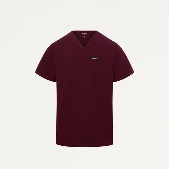 Jaanuu Scrubs Men's Platt 3-Pocket Scrub Top Burgundy | scrub-supply.com