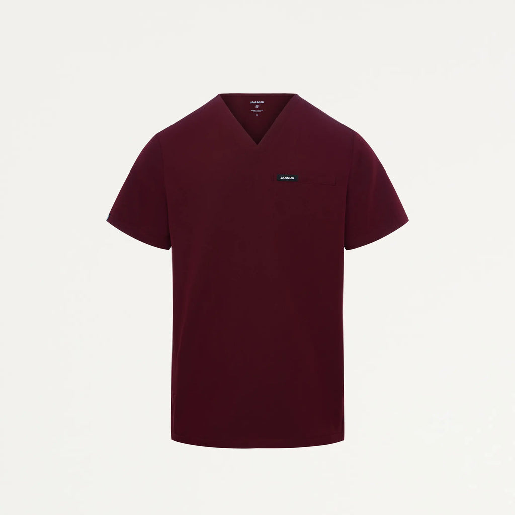 Jaanuu Scrubs Men's Platt 3-Pocket Scrub Top Burgundy | scrub-supply.com