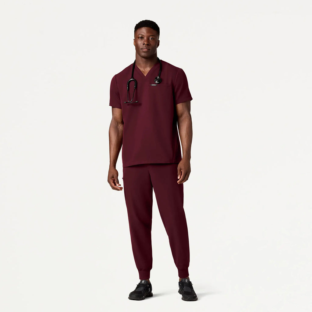 Jaanuu Scrubs Men's Platt 3-Pocket Scrub Top Burgundy | scrub-supply.com