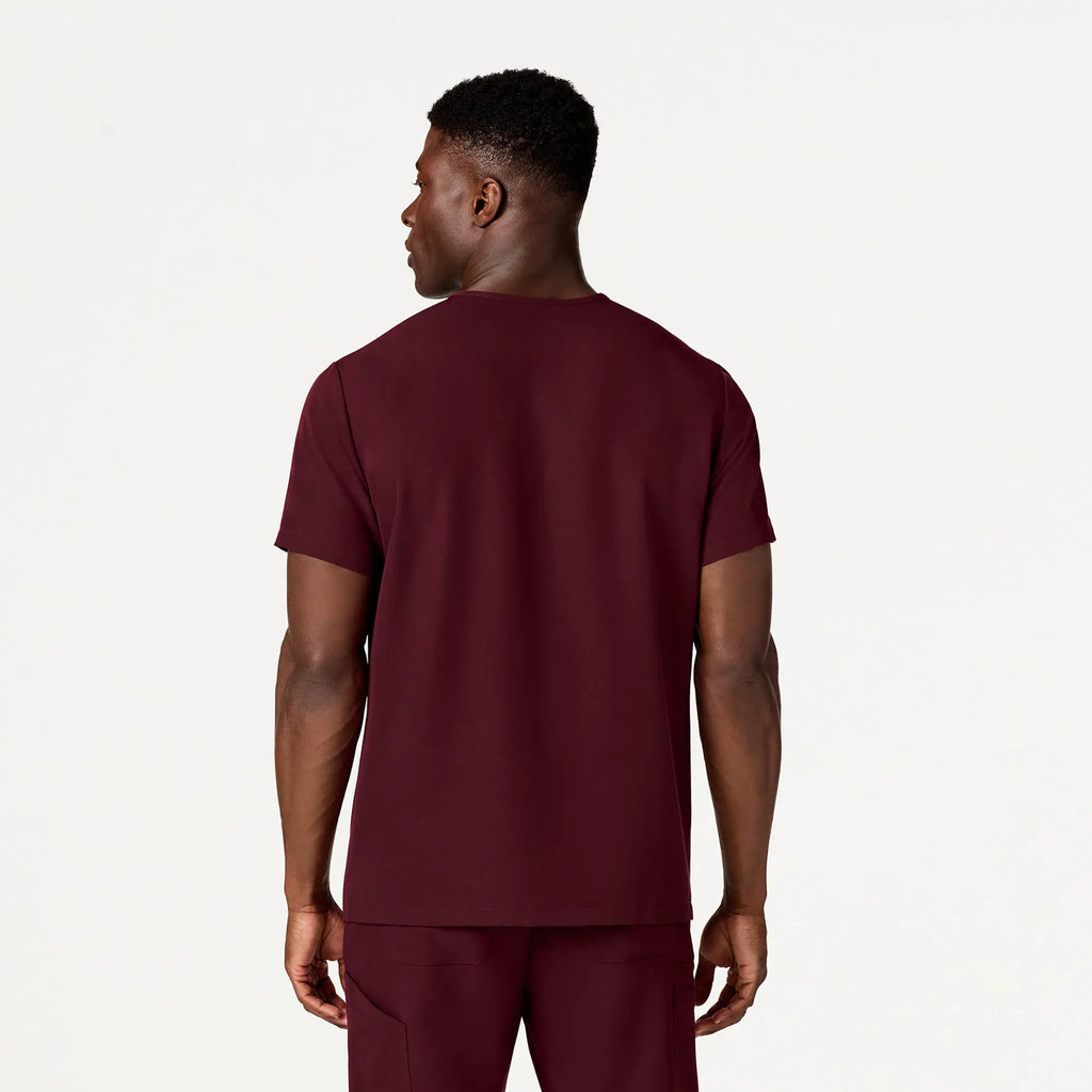 Jaanuu Scrubs Men's Platt 3-Pocket Scrub Top Burgundy | scrub-supply.com