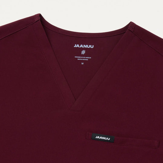 Jaanuu Scrubs Men's Platt 3-Pocket Scrub Top Burgundy | scrub-supply.com