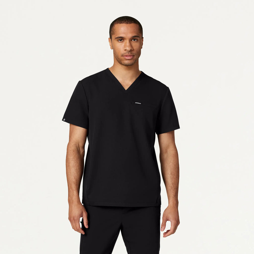 Jaanuu Scrubs Men's Platt 3-Pocket Scrub Top Black | scrub-supply.com