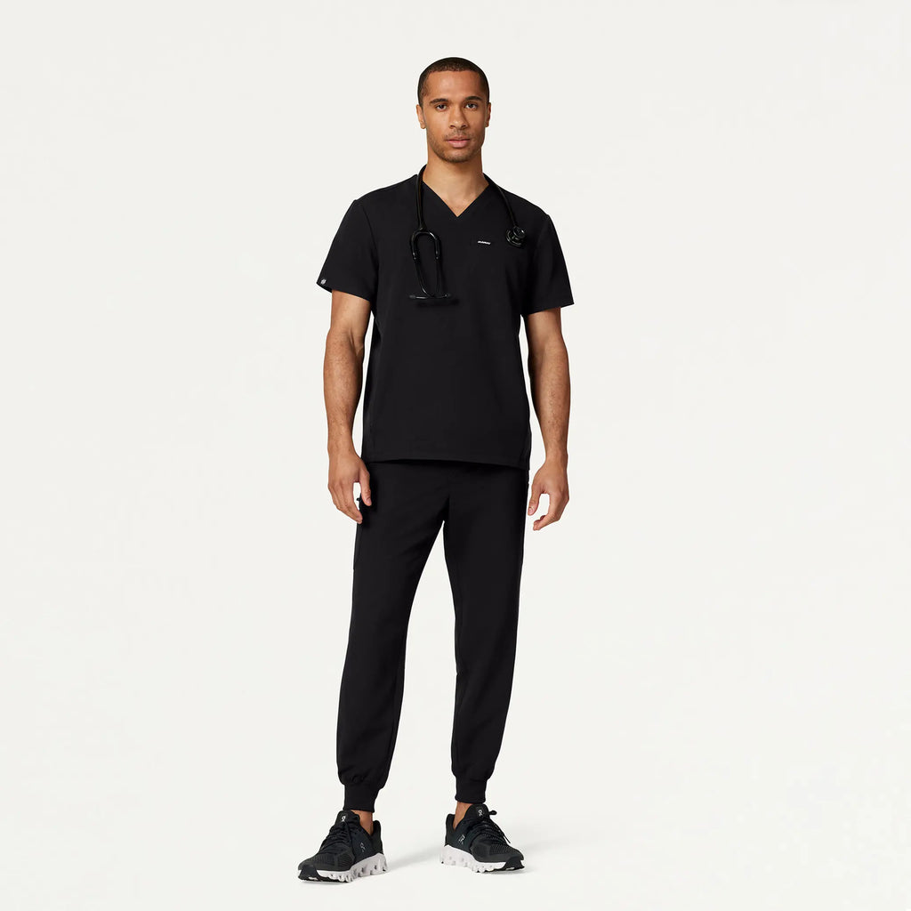 Jaanuu Scrubs Men's Platt 3-Pocket Scrub Top Black | scrub-supply.com