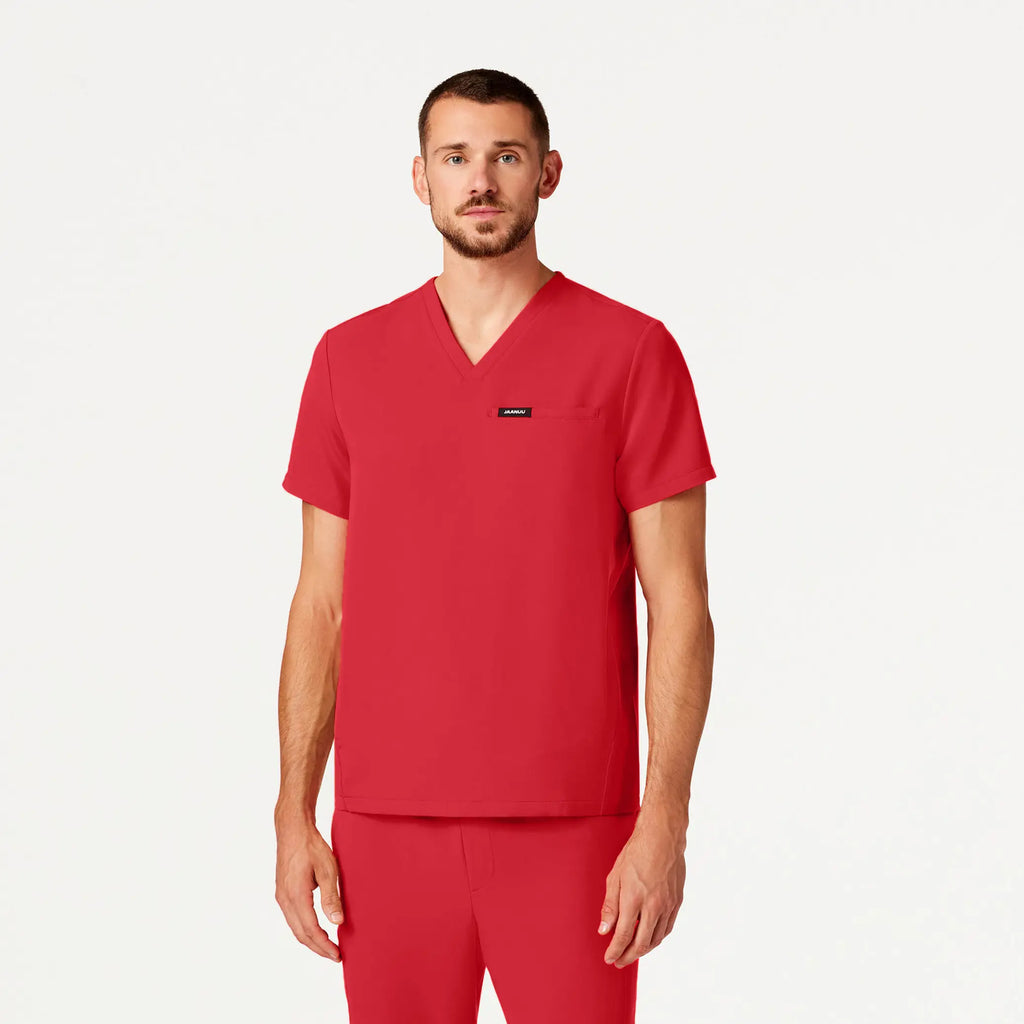 Jaanuu Scrubs Men's Platt 3-Pocket Scrub Top Brilliant Red | scrub-supply.com