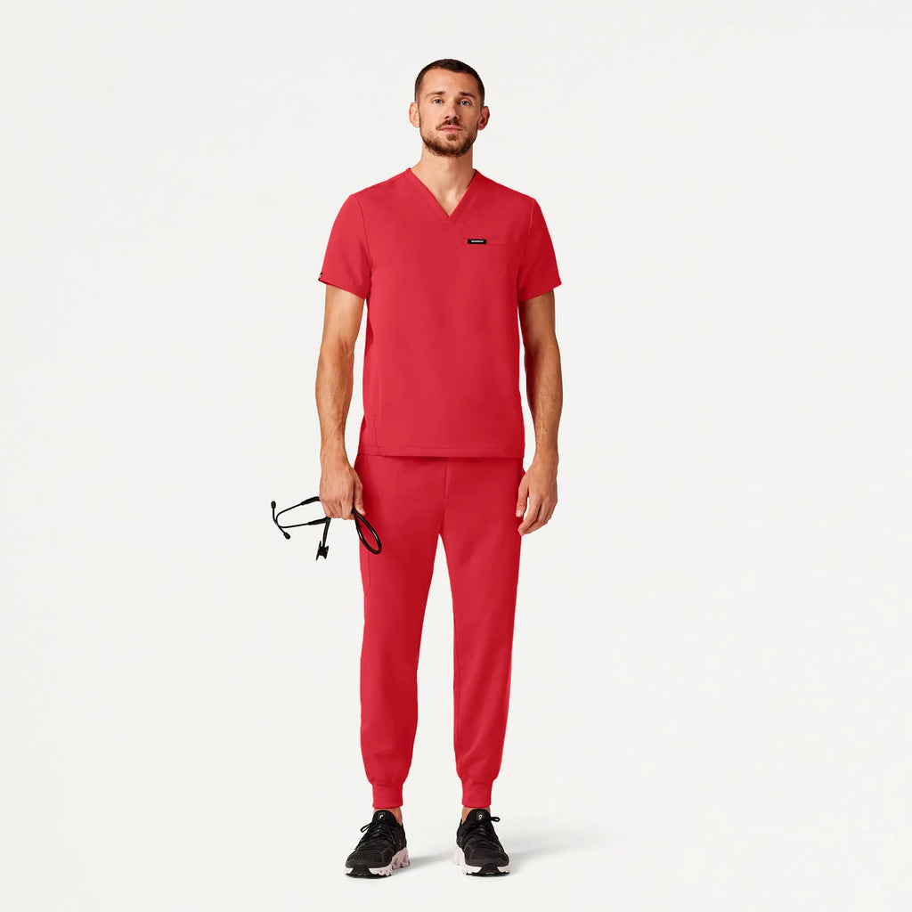 Jaanuu Scrubs Men's Platt 3-Pocket Scrub Top Brilliant Red | scrub-supply.com