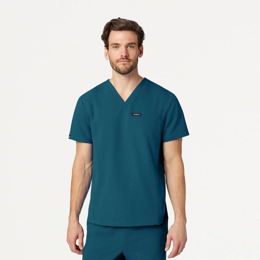 Jaanuu Scrubs Men's Platt 3-Pocket Scrub Top Caribbean Blue | scrub-supply.com