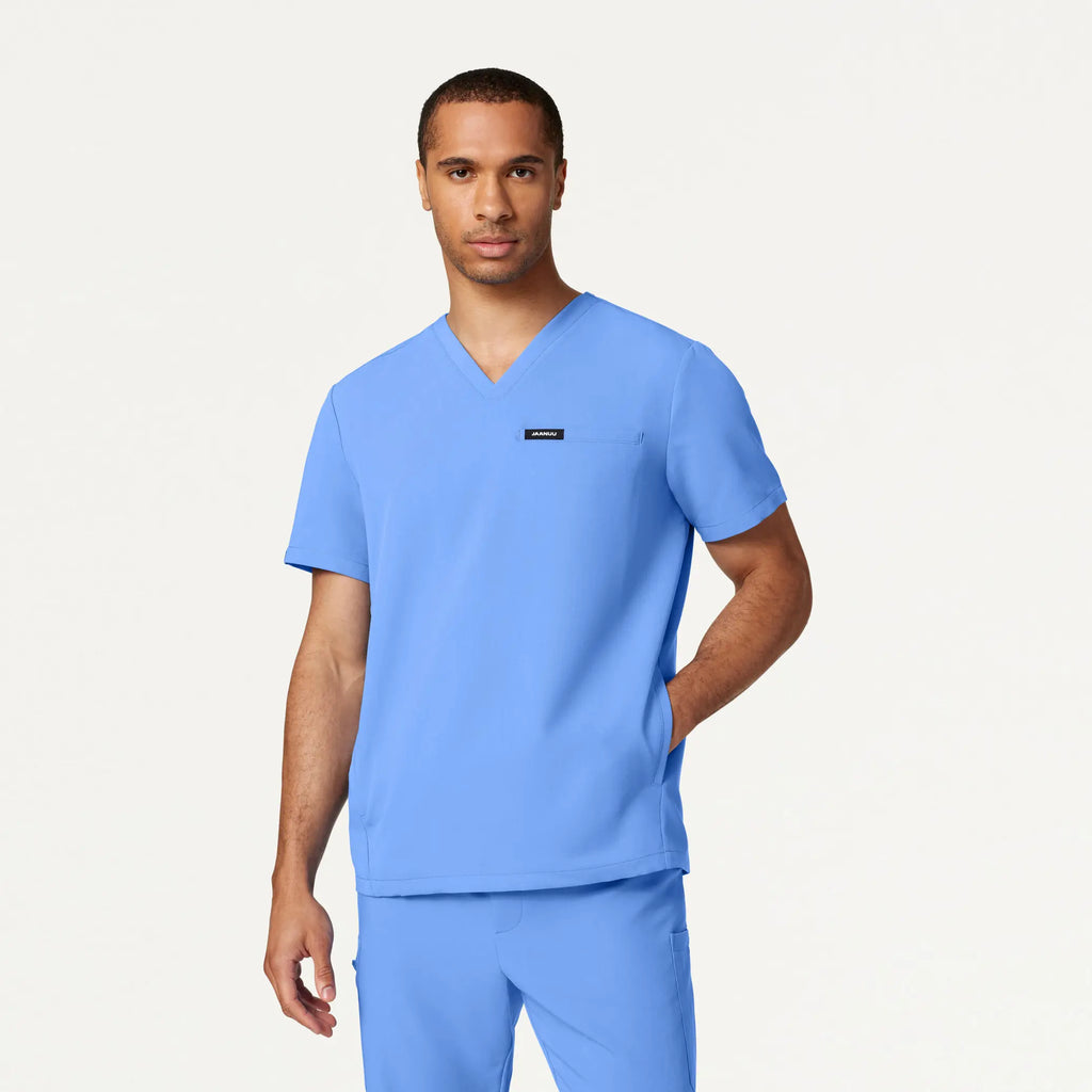 Jaanuu Scrubs Men's Platt 3-Pocket Scrub Top Ceil Blue | scrub-supply.com