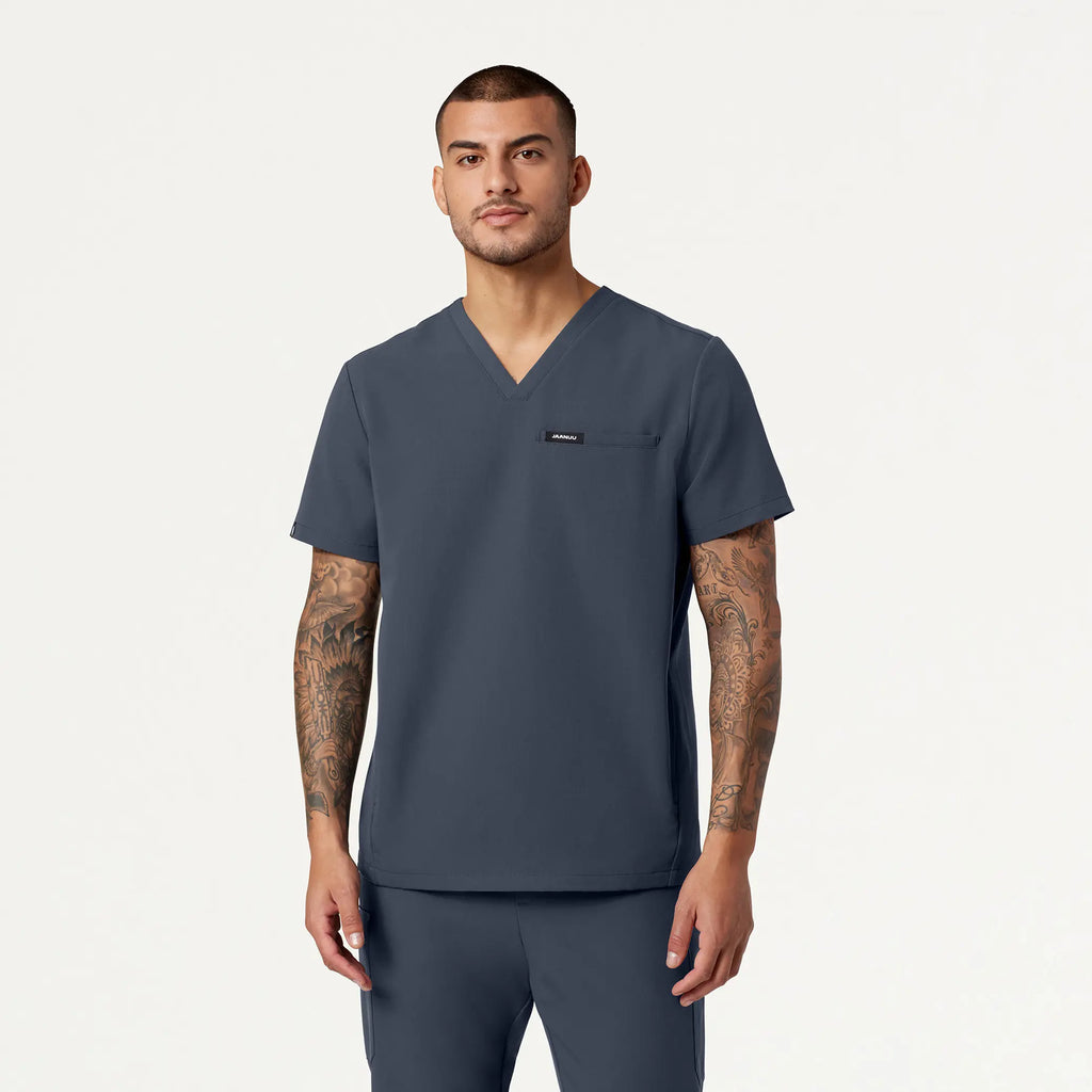 Jaanuu Scrubs Men's Platt 3-Pocket Scrub Top Carbon Gray | scrub-supply.com