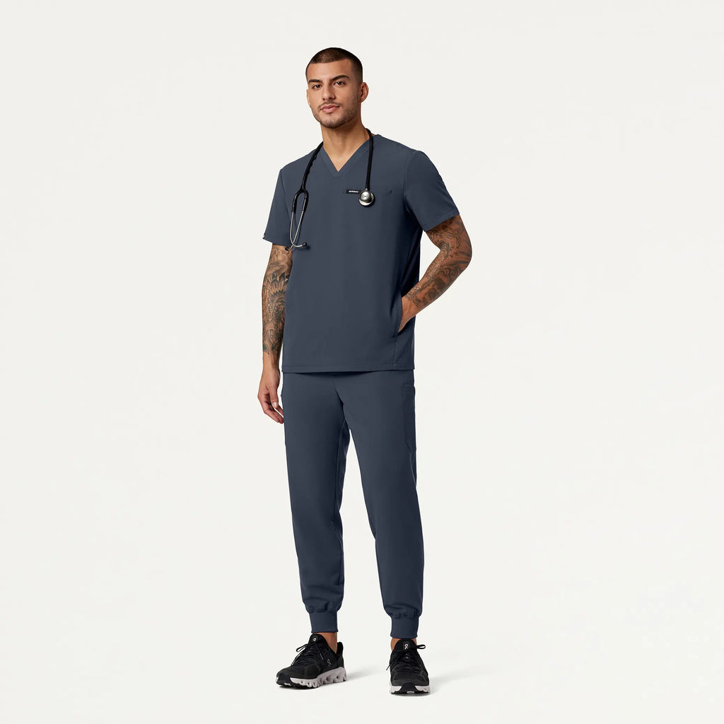 Jaanuu Scrubs Men's Platt 3-Pocket Scrub Top Carbon Gray | scrub-supply.com