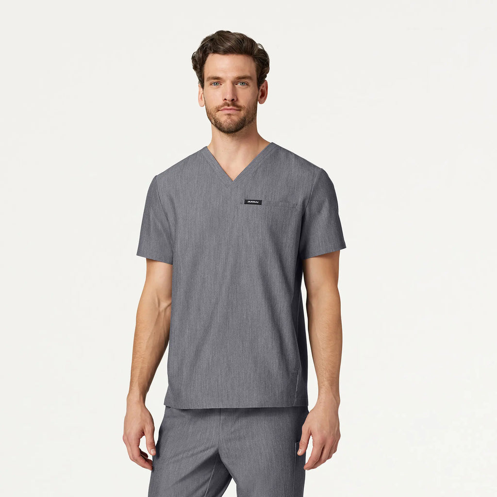 Jaanuu Scrubs Men's Platt 3-Pocket Scrub Top Heather Gray | scrub-supply.com