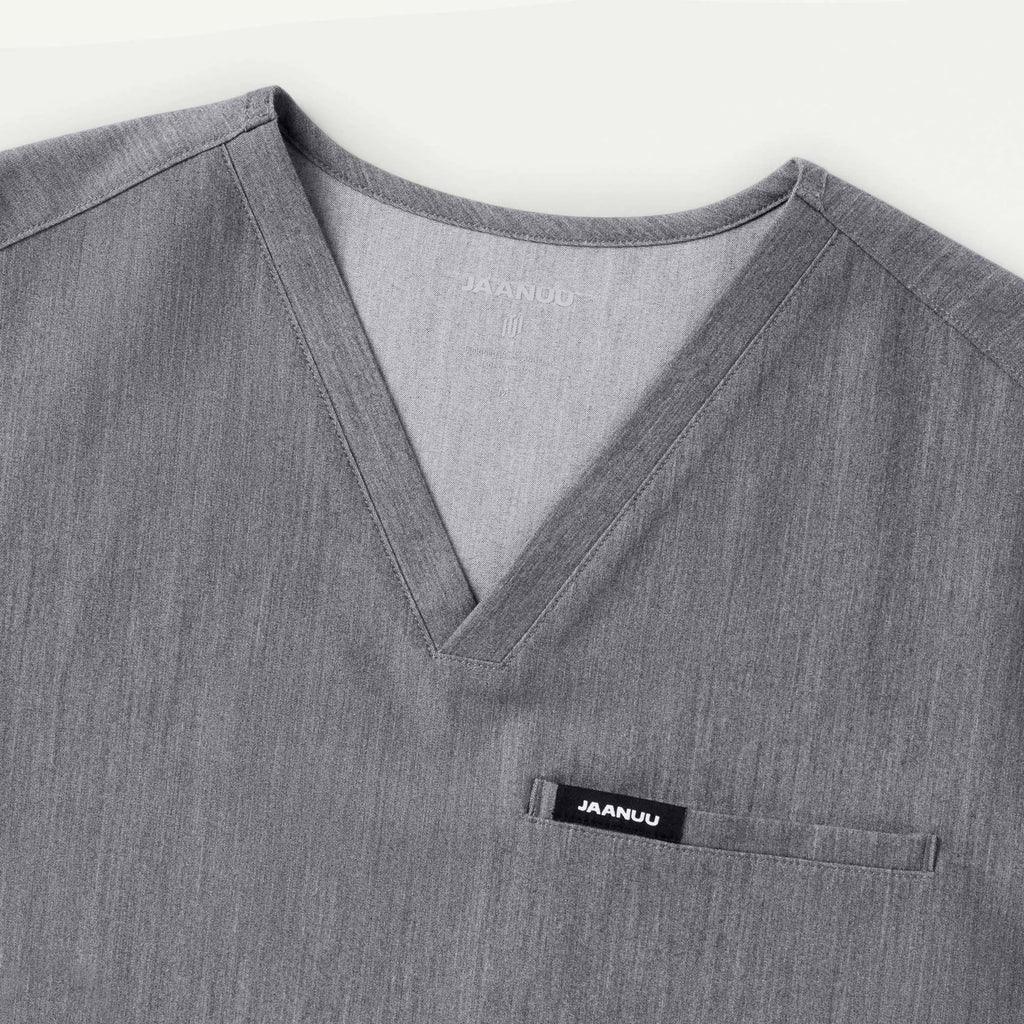 Jaanuu Scrubs Men's Platt 3-Pocket Scrub Top Heather Gray | scrub-supply.com