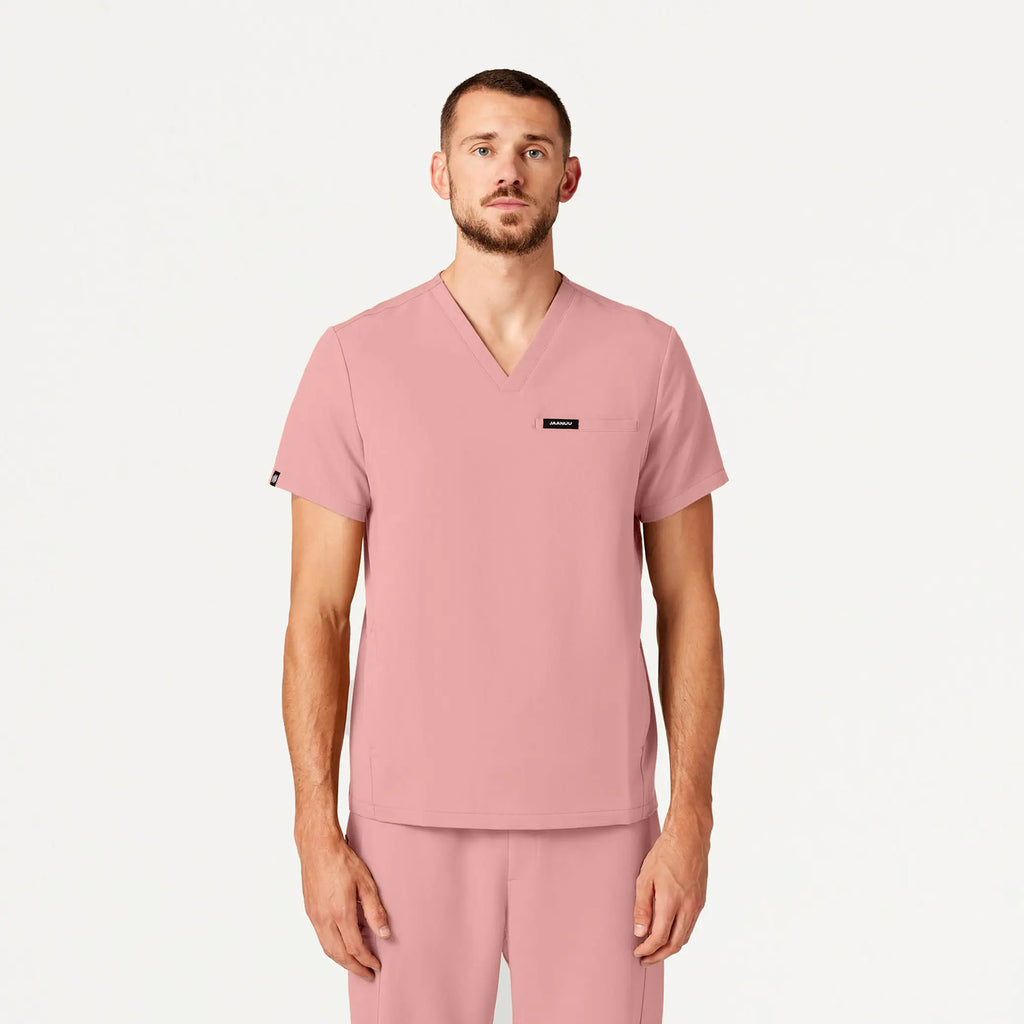 Jaanuu Scrubs Men's Platt 3-Pocket Scrub Top Mauve | scrub-supply.com