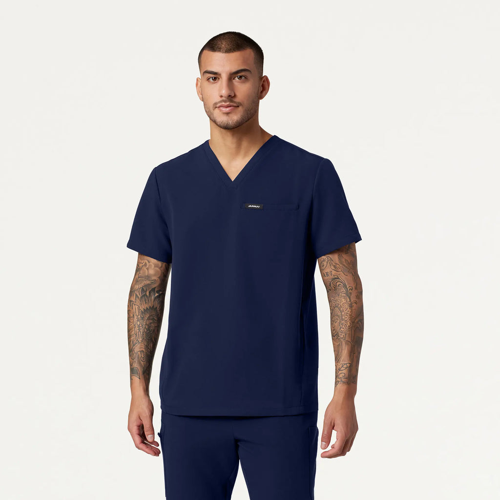 Jaanuu Scrubs Men's Platt 3-Pocket Scrub Top Midnight Navy | scrub-supply.com