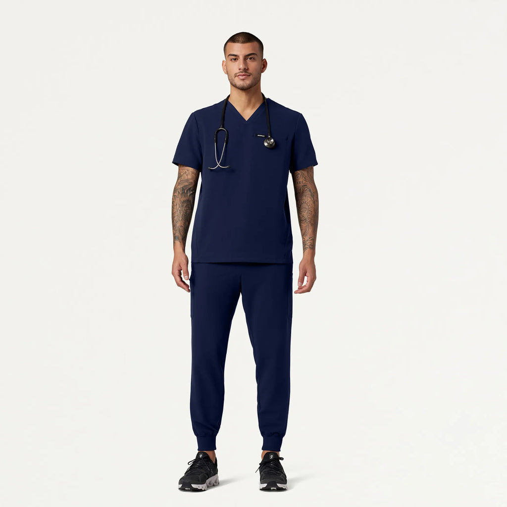 Jaanuu Scrubs Men's Platt 3-Pocket Scrub Top Midnight Navy | scrub-supply.com