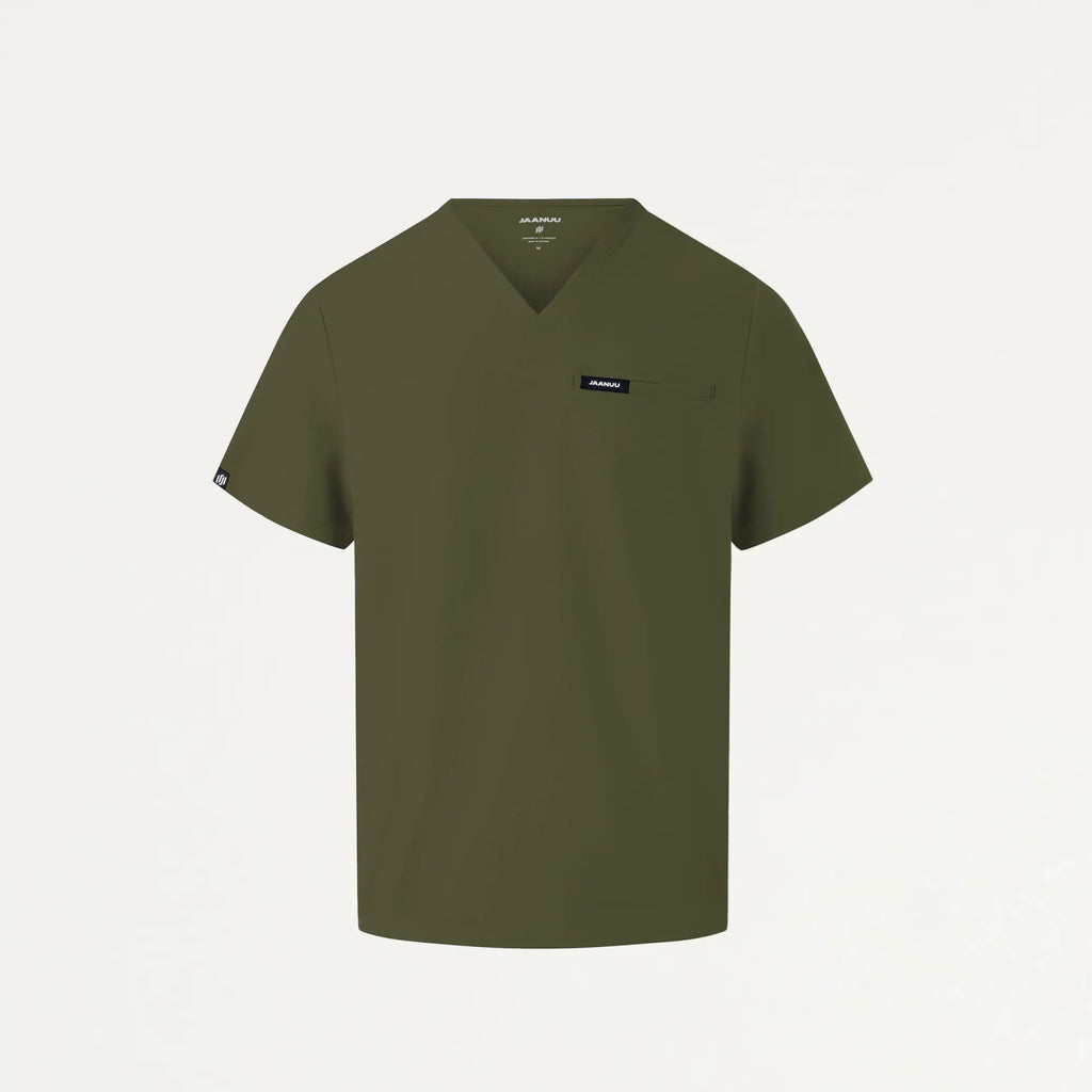 Jaanuu Scrubs Men's Platt 3-Pocket Scrub Top Olive | scrub-supply.com