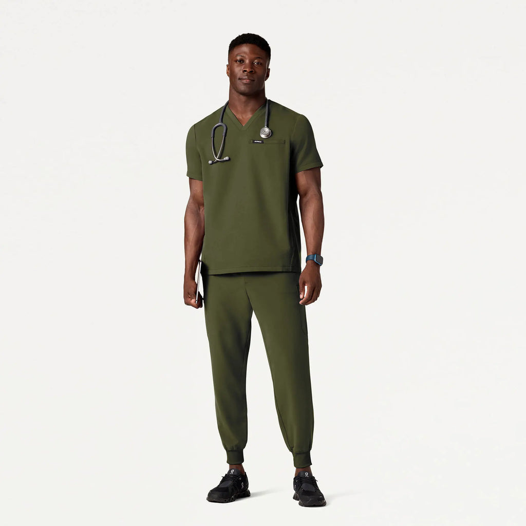 Jaanuu Scrubs Men's Platt 3-Pocket Scrub Top Olive | scrub-supply.com