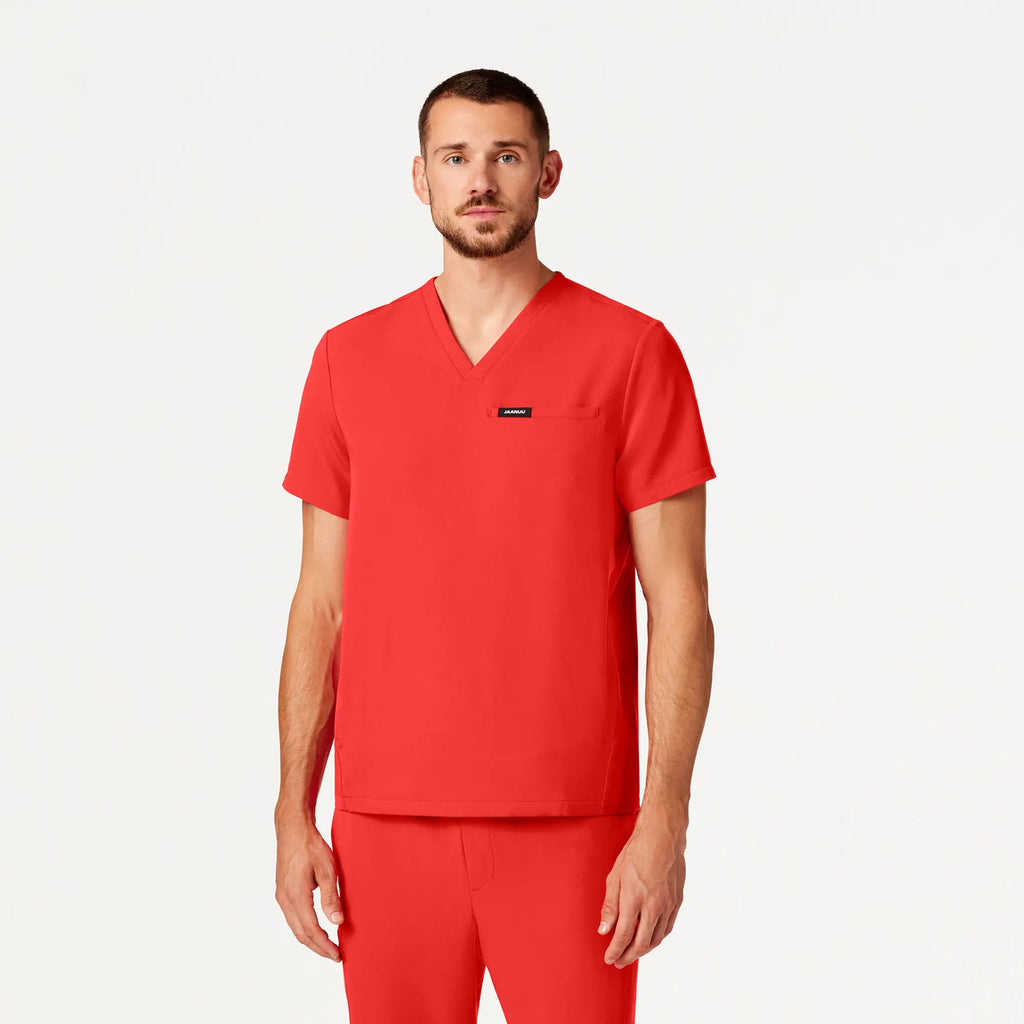 Jaanuu Scrubs Men's Platt 3-Pocket Scrub Top Solar Red | scrub-supply.com