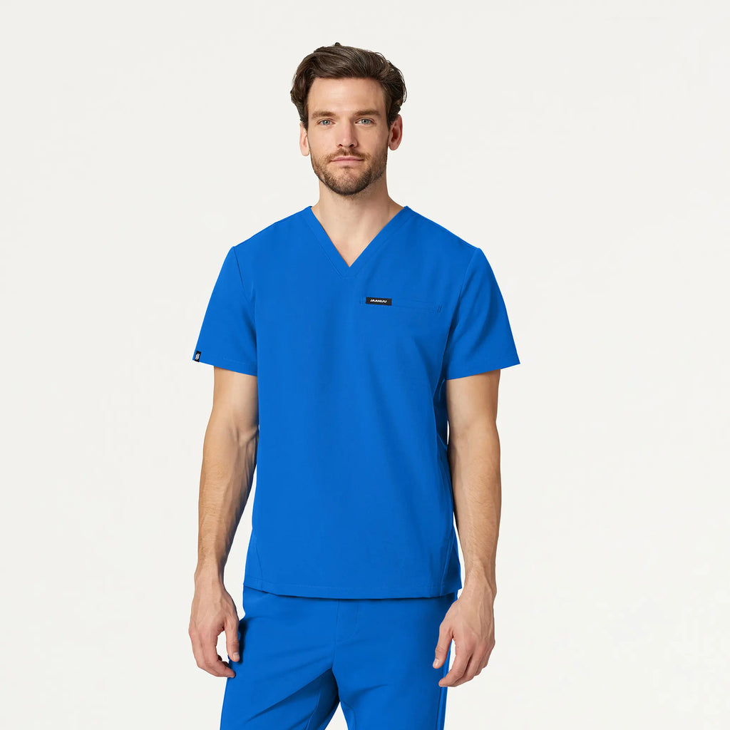 Jaanuu Scrubs Men's Platt 3-Pocket Scrub Top Royal Blue | scrub-supply.com