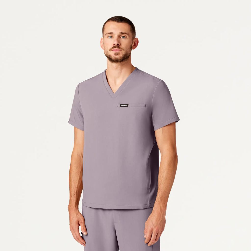 Jaanuu Scrubs Men's Platt 3-Pocket Scrub Top Chrome | scrub-supply.com