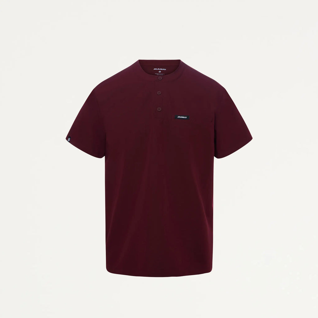 Jaanuu Scrubs Men's Reeve Henley Scrub Top Burgundy | scrub-supply.com