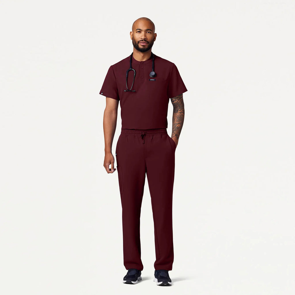 Jaanuu Scrubs Men's Reeve Henley Scrub Top Burgundy | scrub-supply.com