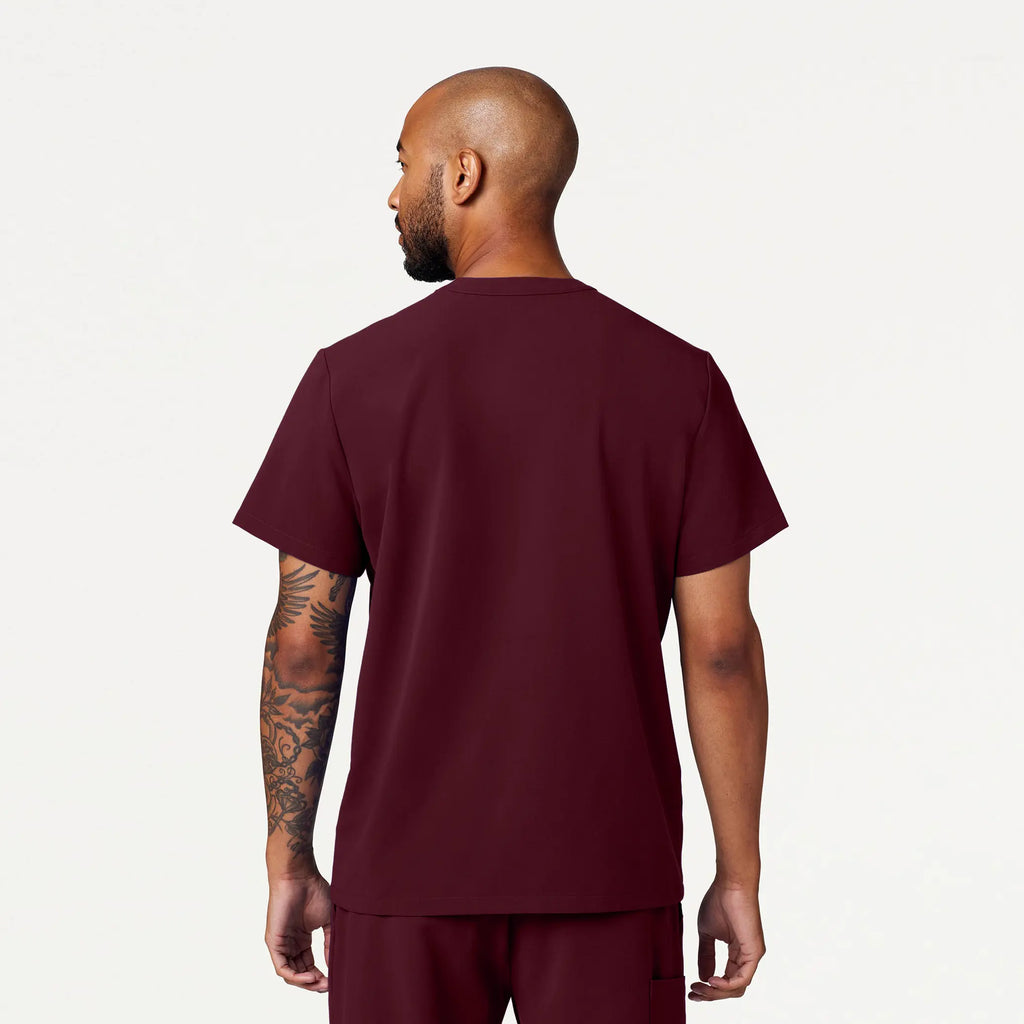 Jaanuu Scrubs Men's Reeve Henley Scrub Top Burgundy | scrub-supply.com