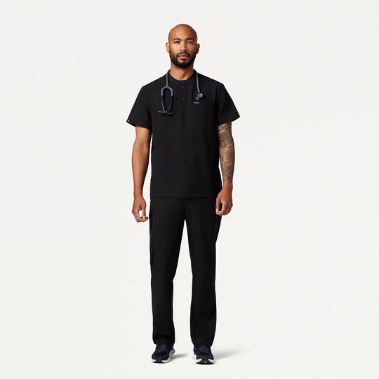 Jaanuu Scrubs Men's Reeve Henley Scrub Top Black | scrub-supply.com
