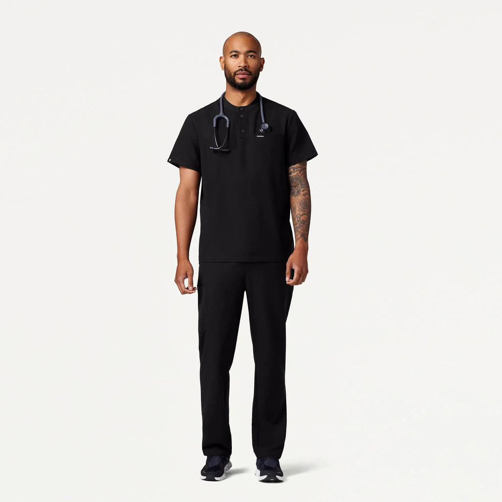 Jaanuu Scrubs Men's Reeve Henley Scrub Top Black | scrub-supply.com