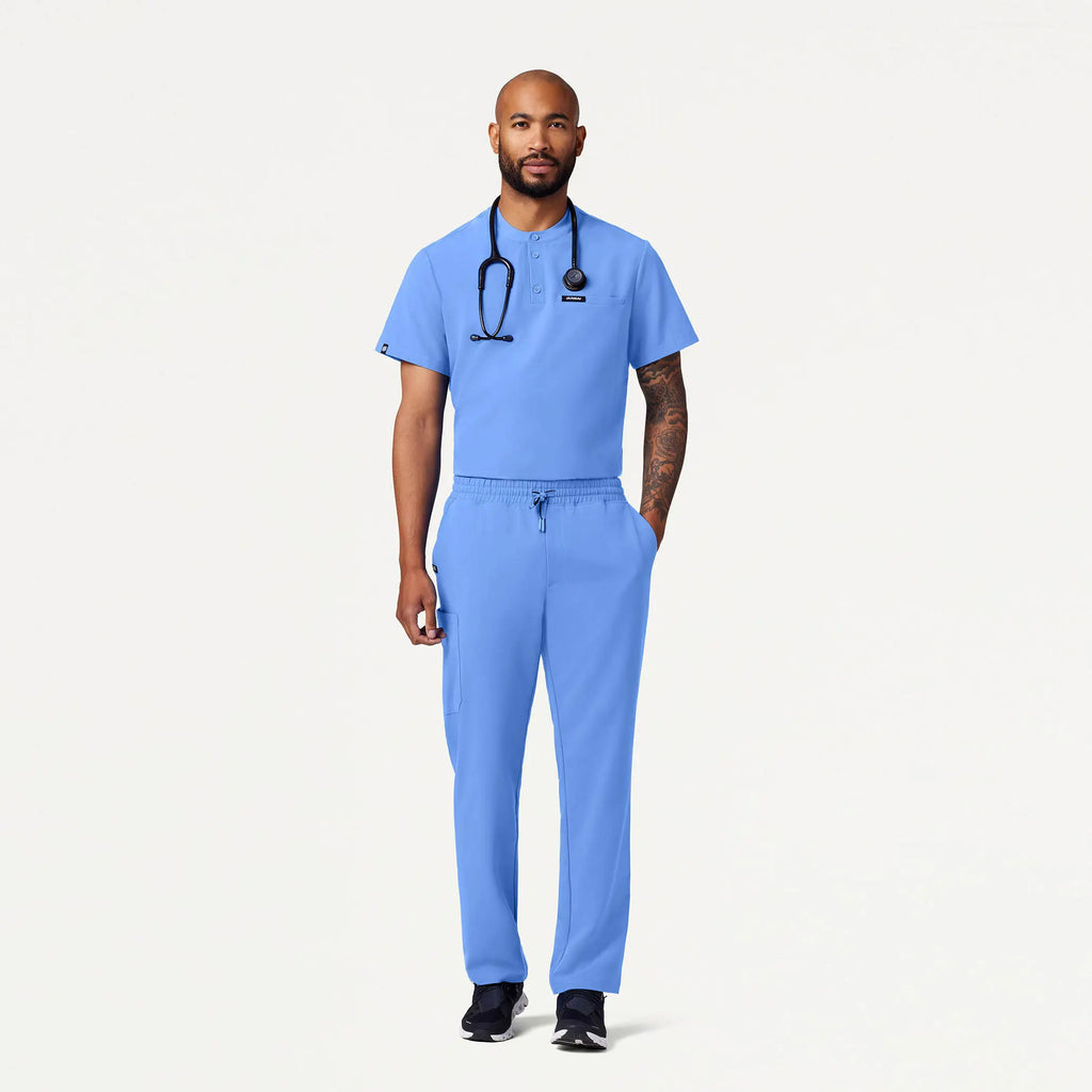 Jaanuu Scrubs Men's Reeve Henley Scrub Top Ceil Blue | scrub-supply.com