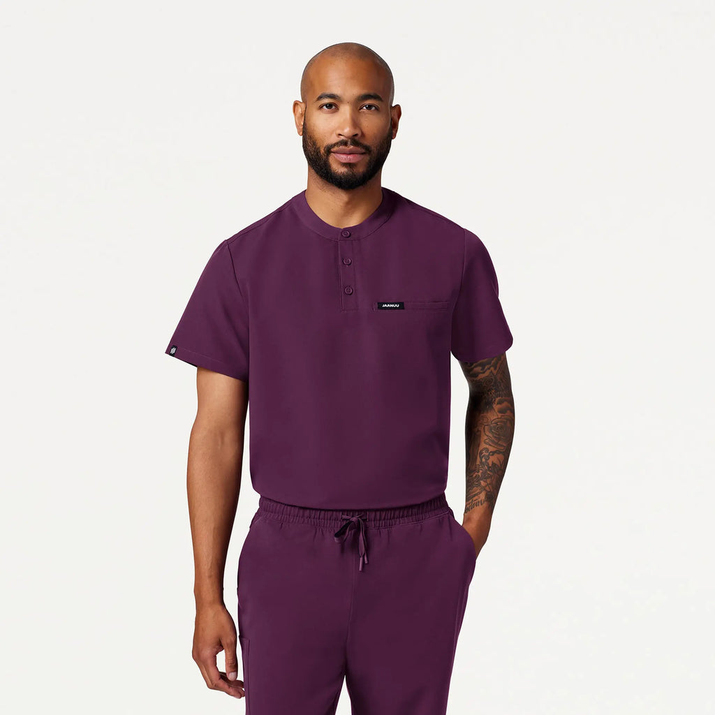 Jaanuu Scrubs Men's Reeve Henley Scrub Top Dark Amethyst | scrub-supply.com