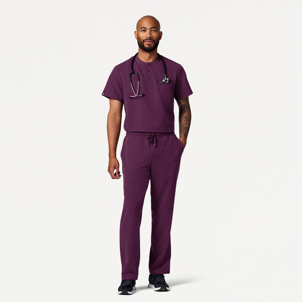 Jaanuu Scrubs Men's Reeve Henley Scrub Top Dark Amethyst | scrub-supply.com