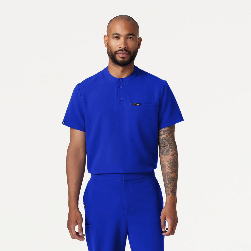 Jaanuu Scrubs Men's Reeve Henley Scrub Top Electric Blue | scrub-supply.com