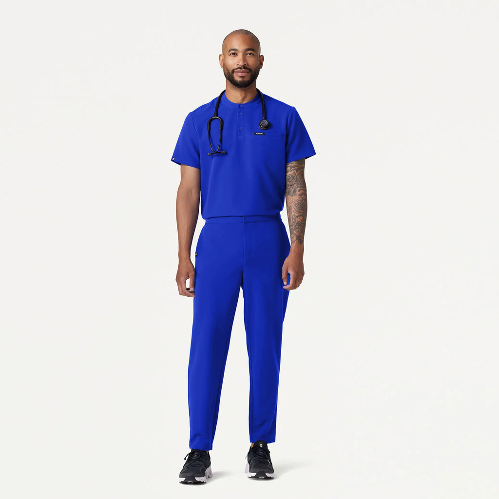 Jaanuu Scrubs Men's Reeve Henley Scrub Top Electric Blue | scrub-supply.com