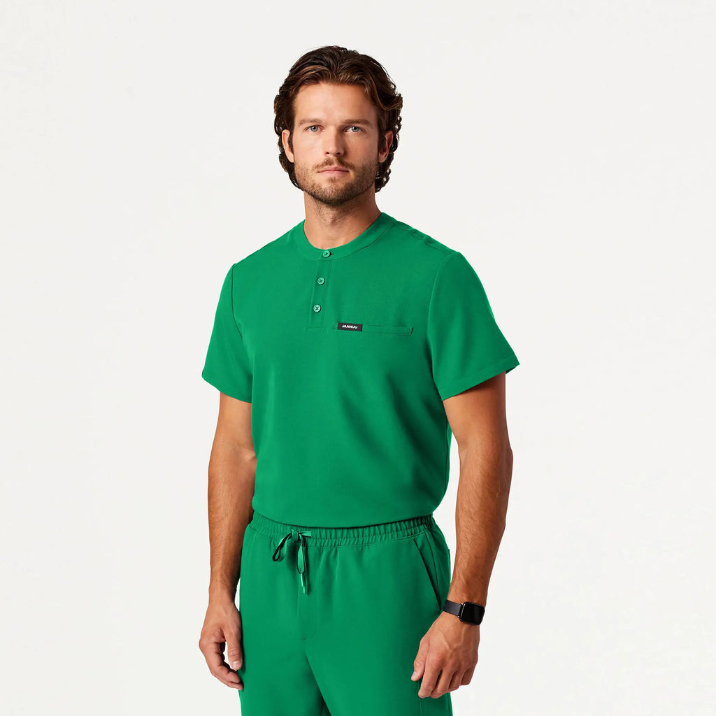 Jaanuu Scrubs Men's Reeve Henley Scrub Top Emerald Green | scrub-supply.com